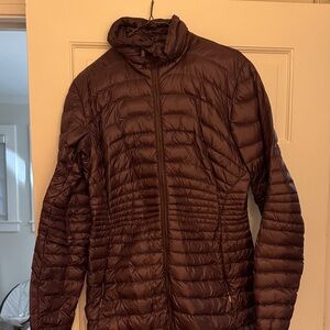 Arcteryx mid thigh light down jacket eggplant Medium